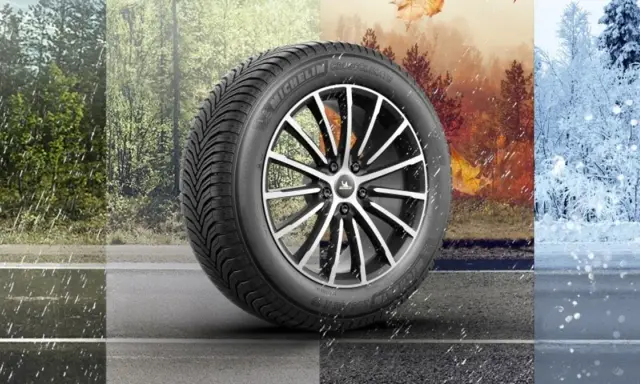 Opona Michelin CrossClimate prezentuje wszechstronność marki opon w różnych warunkach pogodowych: deszcz, jesień i śnieg.