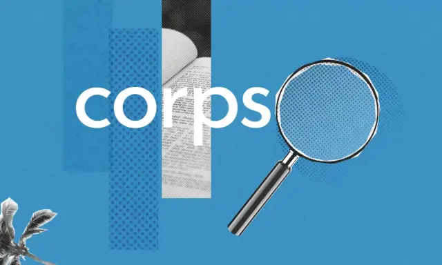 Loupe examinant un livre ouvert, le mot "CORPS" en gros caractères. Un synonyme de "corps" est recherché.
