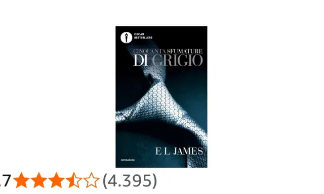 Copertina del libro "Cinquanta sfumature di grigio", parte della saga 50 sfumature. La copertina mostra una cravatta grigia su sfondo scuro.