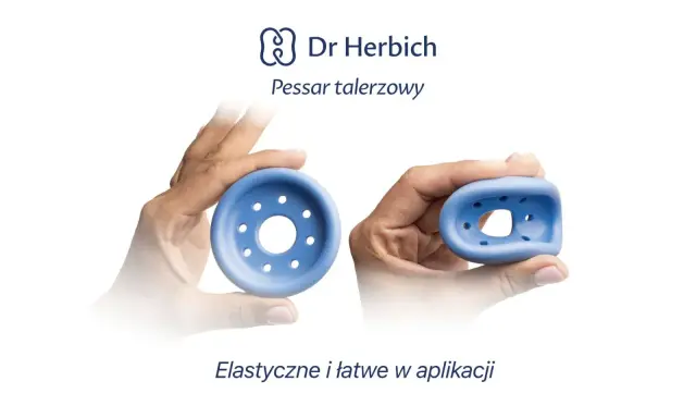 Pessar talerzowy Dr Herbich, elastyczny i łatwy w aplikacji, pomocny przy przepuklinie pęcherza.