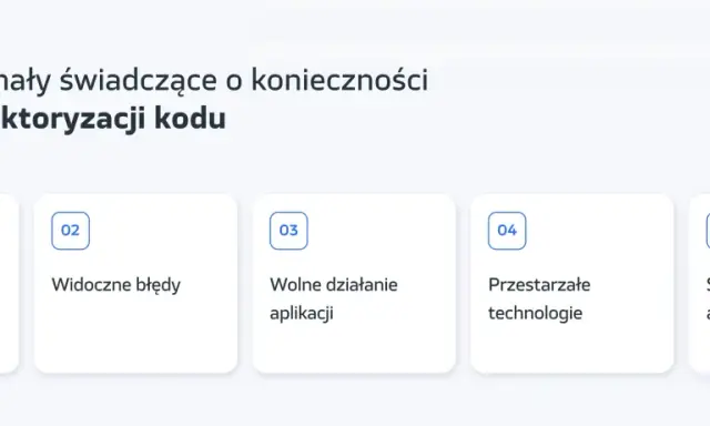 Sygnały świadczące o konieczności refaktoryzacji kodu: komunikacja od deweloperów, błędy, wolne działanie, przestarzałe technologie, słaba architektura.