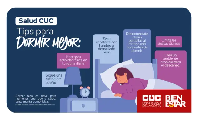 Consejos para dormir mejor: desconéctate de pantallas, haz ejercicio, evita acostarte con hambre, limita siestas y crea un ambiente propicio.