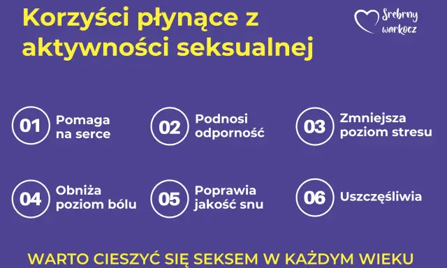 Korzyści z aktywności seksualnej: poprawia serce, odporność, sen, obniża ból, stres. Dużo seksu uszczęśliwia w każdym wieku.