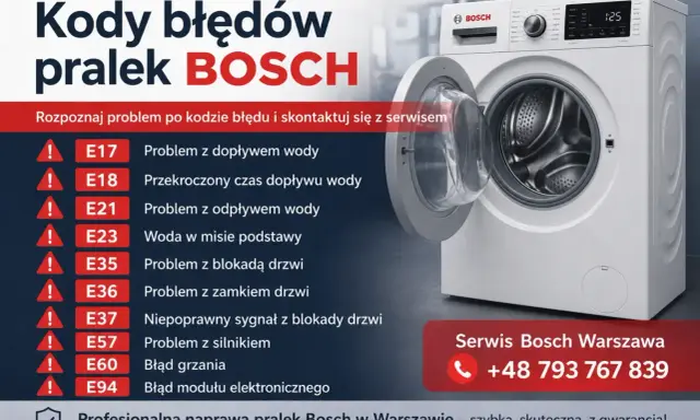 Pralka Bosch z błędem E17? To problem z dopływem wody. Zadzwoń po pomoc!