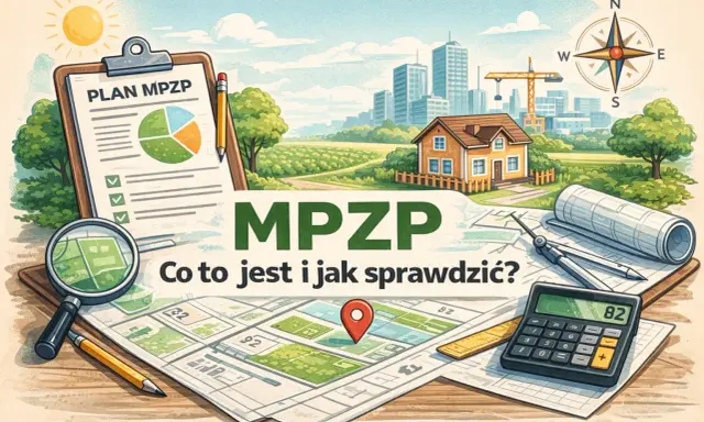 MPZP: co to jest i jak sprawdzić? Plan zagospodarowania przestrzennego, mapa, dom, budowa, lupa, kompas, kalkulator.