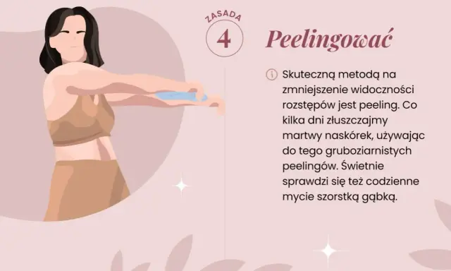Kobieta wykonuje peeling, by jak pozbyć się rozstępów. Zasada 4: Peelingować.