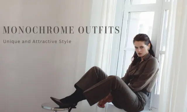A woman poses in chic monochrome outfits, showcasing a unique and attractive style.