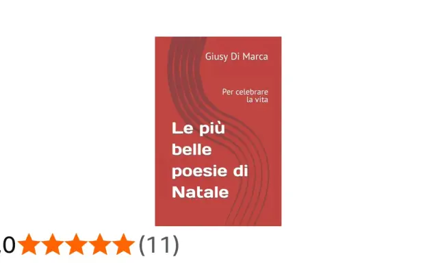 Copertina del libro "Le più belle poesie di Natale" di Giusy Di Marca, con recensione a 5 stelle.