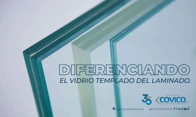 Dos muestras de vidrio, una templada y otra laminada, mostrando que tipo de vidrio es mas seguro.