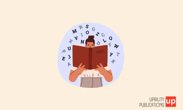 Niño leyendo un libro rodeado de letras, una guía visual para como enseñar a leer a un niño con dislexia.