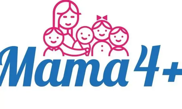 Mama 4+ - symbol rodziny z dziećmi, sugerujący korzyści dla rodziców, np. emerytura za 4 dzieci.