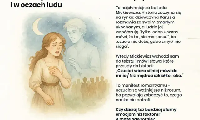 Ilustracja przedstawia dziewczynę w białej sukni, która trzyma się za serce, obok niej unosi się duch mężczyzny.