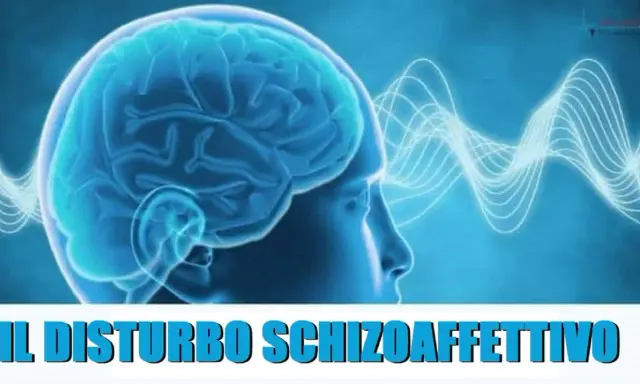 Cervello umano stilizzato con onde cerebrali luminose. Il testo in basso recita "IL DISTURBO SCHIZOAFFETTIVO", indicando una condizione neurologica complessa.