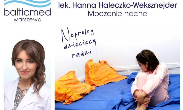 Lekarka radzi na moczenie nocne u 7 latka. Smutna dziewczynka siedzi na łóżku.