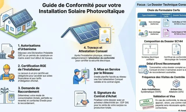 Guide pour une installation solaire photovoltaïque : étapes clés, formulaires Cerfa et composition du dossier SC144 pour votre centrale panneau solaire.