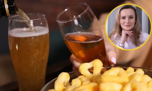 Kobieta z niedoborem magnezu sięga po piwo i przekąski.
