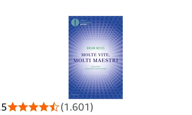 Copertina del libro "Molte vite, molti maestri" di Brian Weiss, con un disegno astratto blu e bianco.