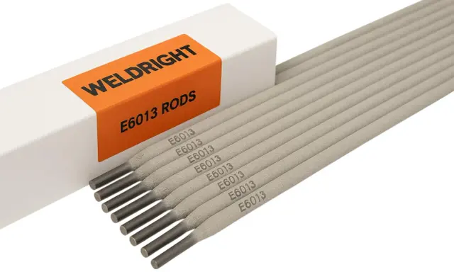 Electrodos E6013 para soldar metales en diversas posiciones. Caja de la marca WELDRIIGHT.