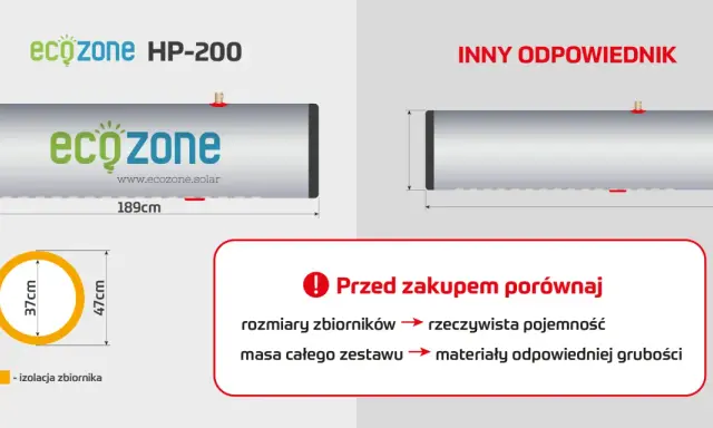 Porównanie zbiornika Ecozone HP-200 (189x47cm) z innym, z uwzględnieniem izolacji. Jak diament Kohinor, wybierz najlepszy!