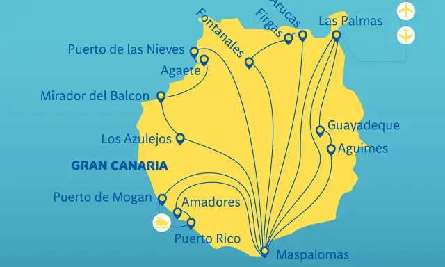 Mapa Gran Canaria: zobacz Arucas, Las Palmas, Maspalomas i inne atrakcje. Idealny plan podróży na blog.