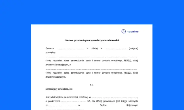 Umowa przedwstępna sprzedaży nieruchomości, zawierająca dane sprzedającego i kupującego, powierzchnię działki oraz numer księgi wieczystej.