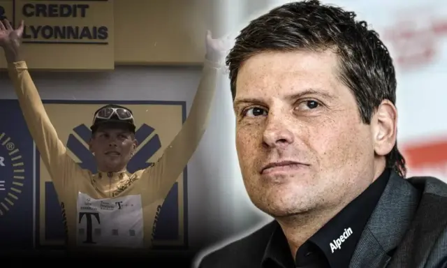 Jan Ullrich 1997 im Gelben Trikot, daneben das heutige Porträt des Radsportlers.
