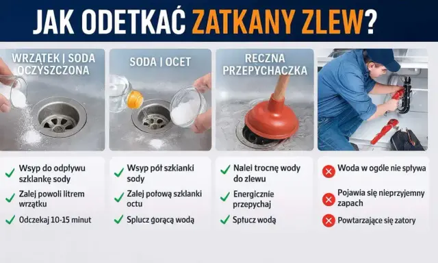Jak udrożnić rury odpływowe? Zobacz metody: wrzątek z sodą, soda z octem, ręczna przepychaczka. Unikaj powtarzających się zatorów i nieprzyjemnych zapachów.