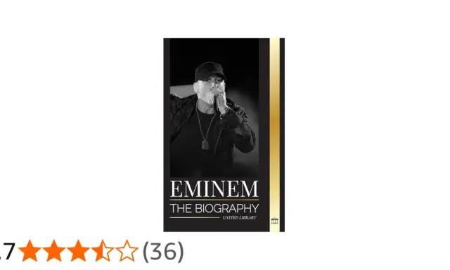 Okładka książki "Eminem: The Biography" z czarno-białym zdjęciem rapera.