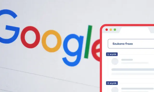 Logo Google i okno wyszukiwania z polem "Szukana fraza" oraz wynikami. To idealne miejsce na wymianę linków.