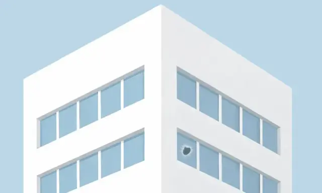 Ein modernes Gebäude mit blauen Fenstern, eines davon mit **broken windows** – ein deutliches Zeichen für eine unerwartete Störung.