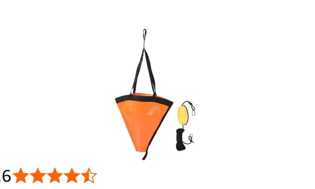 Ancre flottante orange pour bateau, avec bouée jaune et corde. Essentiel pour la sécurité nautique.