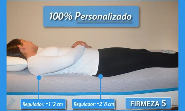 Demostración de como dormir de lado correctamente en un colchón 100% personalizado, con reguladores de firmeza.