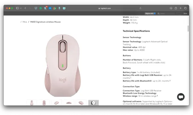 Mysz Logitech M650 Signature. Nominalna wartość DPI to 400, maksymalna do 4000. Dowiedz się, jak sprawdzić DPI.