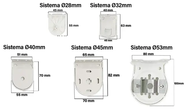 Guía visual para saber como medir estores. Muestra diferentes sistemas de estores con sus medidas en milímetros.