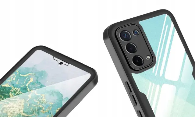 Eleganckie etui Oppo A74 5G z marmurkowym wzorem i błyszczącym tyłem.