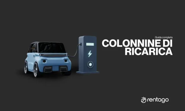 Auto elettrica blu collegata a una colonnina di ricarica. Guida completa ai punti ricarica auto elettriche.