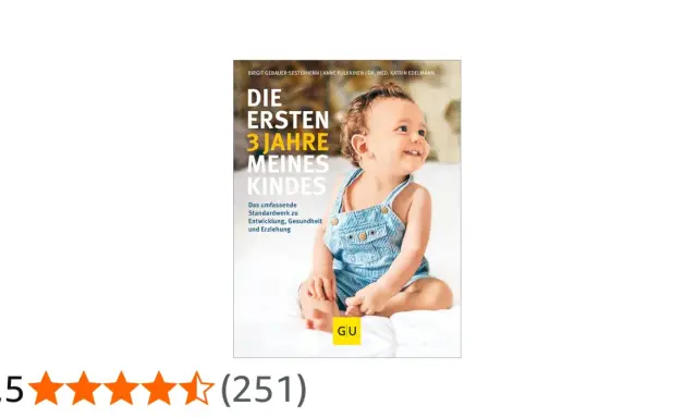 Ein lächelndes Baby in Latzhose auf dem Cover eines Ratgebers zur kind 3 jahre entwicklung.