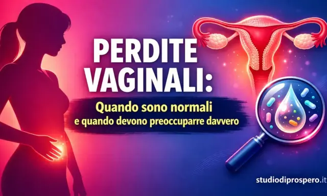 Silhouette femminile con utero e lente d'ingrandimento su perdite vaginali. La leucorrea gravidica è normale, ma a volte preoccupante.