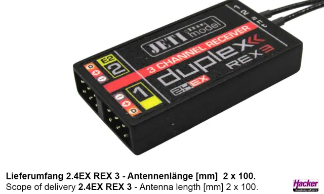 Jeti Duplex REX 3 Empfänger, 3-Kanal, 2.4EX. Ideal für Modellbau.