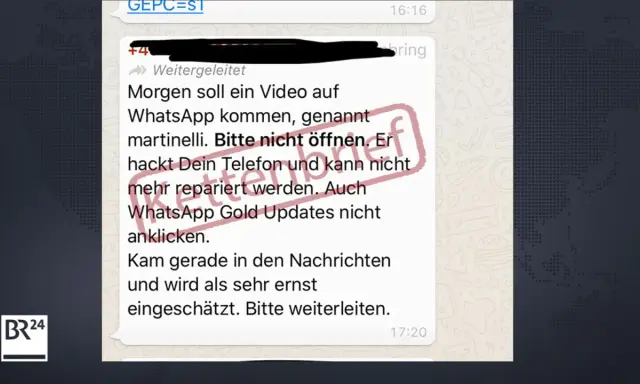 Vorsicht vor dieser **fake sms**! Sie warnt vor einem Video, das angeblich das Handy hackt. Nicht öffnen oder anklicken!