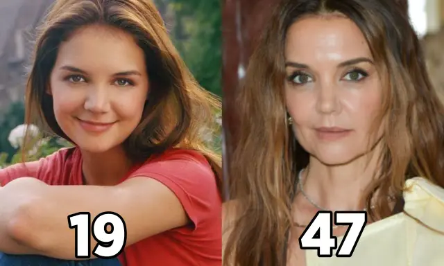 Katie Holmes som Joey Potter i Dawsons Creek, 19 år och 47 år.