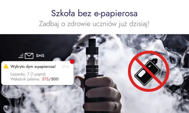 Alert SMS: "Wykryto dym e-papierosa!" w łazience. Czy czujnik dymu wykryje e papierosa? Tak, ten alert potwierdza.