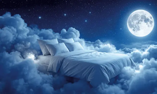 Un letto soffice tra le nuvole, sotto un cielo stellato e la luna piena. Forse è qui che si fanno gli incubi, o forse solo sogni meravigliosi.