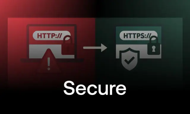 Transition d'un site HTTP non sécurisé vers HTTPS, symbolisant un audit sécurité web réussi. Icônes de cadenas, bouclier et alerte.