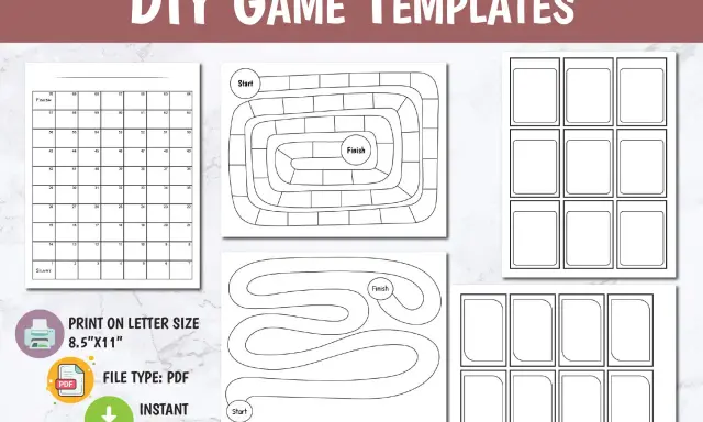 Cartellone gioco dell'oca vuoto con percorsi a spirale e rettangolari, pronto per essere personalizzato.