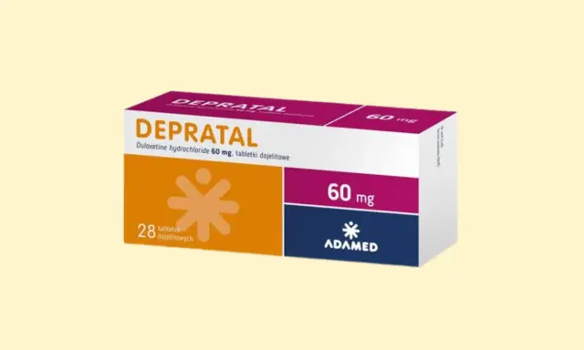 Opakowanie leku Depratal 60 mg, zawierające 28 tabletek. Stosowany w leczeniu, ale warto pamiętać o potencjalnych **depratal skutki uboczne**.