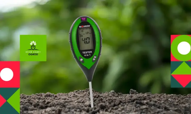 Tester pH gleby w ziemi, wskazujący niski poziom 4.0. Pomoc w odkwaszaniu gleby dla lepszego wzrostu roślin.