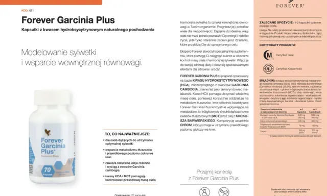 Forever Garcinia Plus: kapsułki z kwasem HCA i MCT wspierające kontrolę wagi i metabolizm. Idealne dla harmonijnej sylwetki.