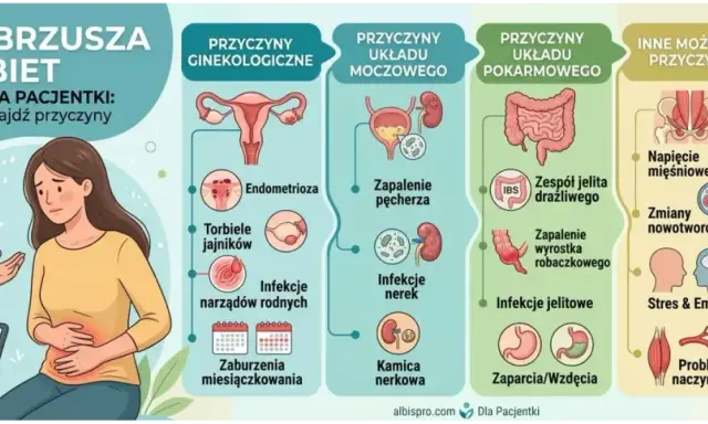 Ból podbrzusza na środku może mieć wiele przyczyn: ginekologiczne, moczowe, pokarmowe, a także napięcie mięśniowe czy stres. Kiedy udać się do lekarza? Gdy ból jest ostry, nagły, towarzyszy mu gorączka, krwawienie lub problemy z oddawaniem moczu.