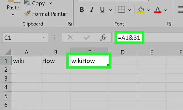 Wpisz formułę =A1&B1 w komórce C1, aby połączyć tekst z A1 i B1. To pierwszy krok, jak wyłączyć ochronę arkusza w Excelu.